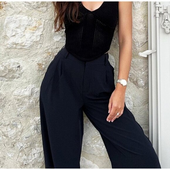 Alo High-Waist Pursuit Trousers Black Wide Leg Hi-Rise Waisted Slacks Pants L - Picture 11 of 16